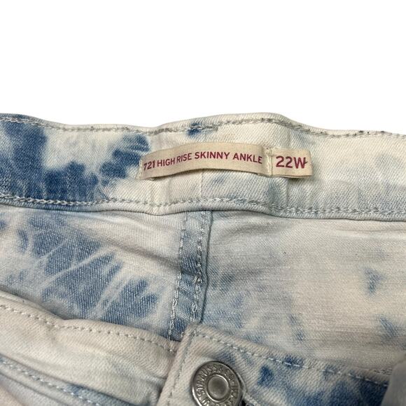 Levi’s 721 High Rise Skinny Ankle Stretch Jeans Frayed Hem Bleach Dye Plus 22W - Picture 6 of 7